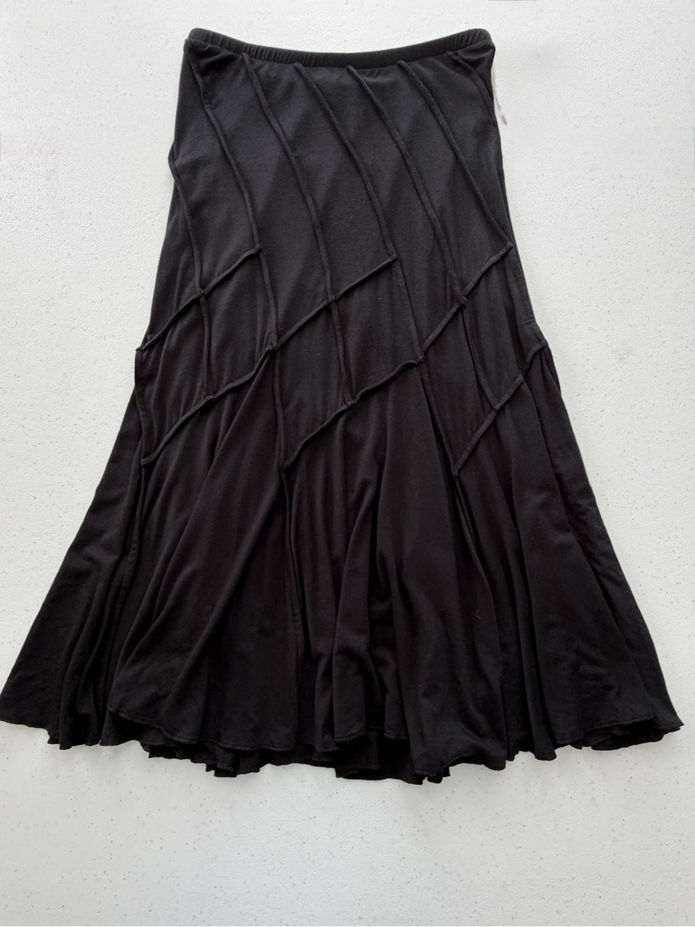 Lapis Black Flared Maxi Skirt with Diagonal Seamed Panels